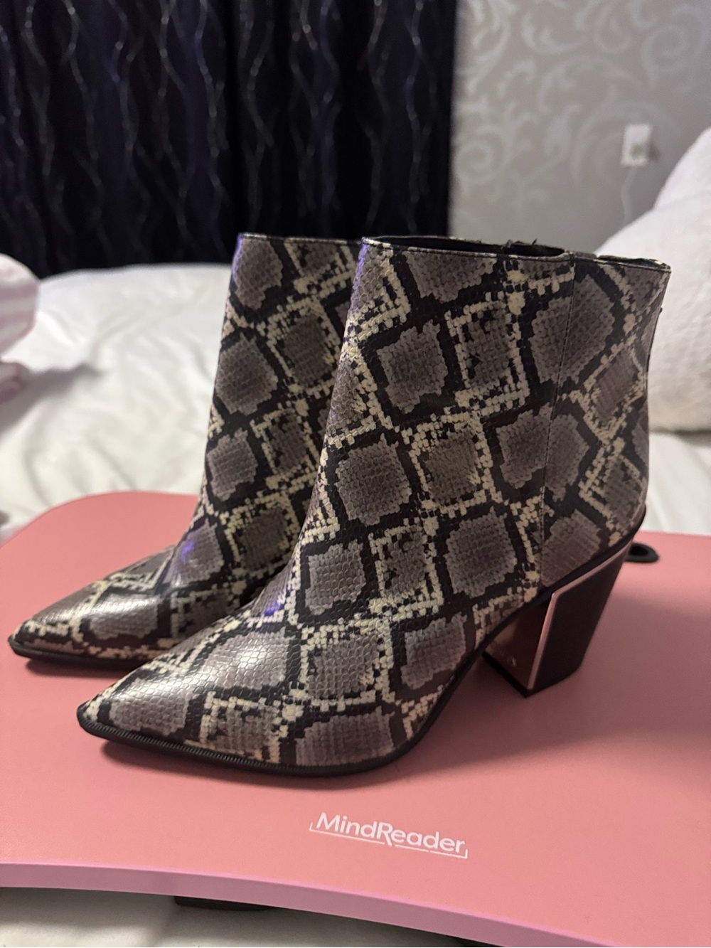 Sam Edelman Snake-Print Pointed Toe Ankle Boots